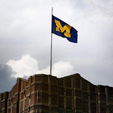 PHOTO: A University of Michigan flag on the Michigan Union building at the schools campus in Ann Arbor, Mich., July 28, 2025.