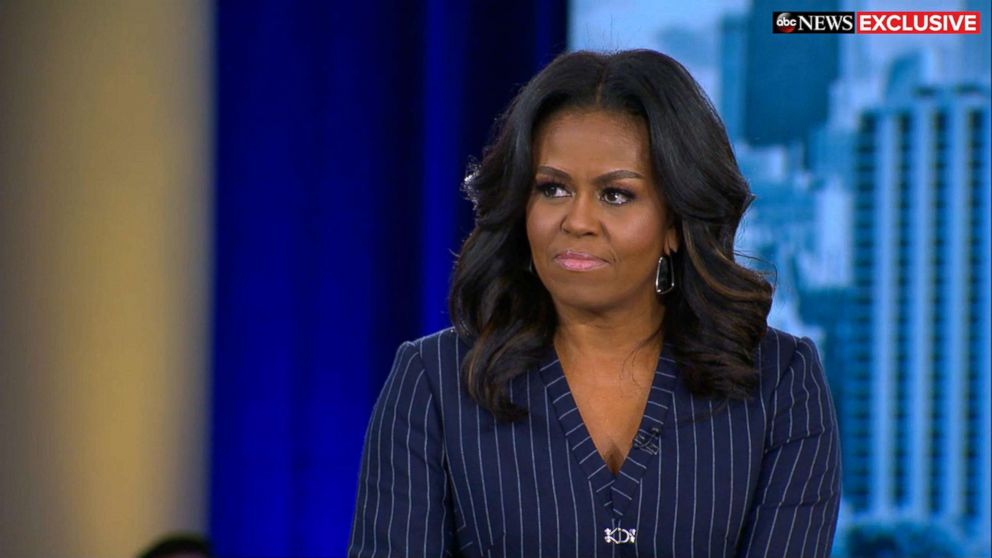 PHOTO: Former first lady Michelle Obama speaks out in an exclusive live interview with ABC News' Robin Roberts in Chicago about her memoir, "Becoming."