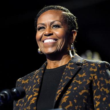 PHOTO: In this Oct. 26, 2024, file photo, former first lady Michelle Obama speaks at a campaign rally in Kalamazoo, Mich.