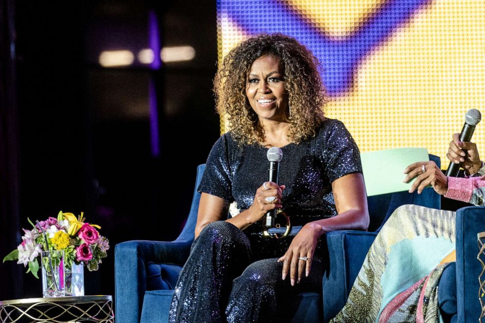 PHOTO: Former First Lady Michelle Obama is interviewed at the 25th Essence Music Festival at The Mercedes-Benz Superdome in New Orleans, July 06, 2019.