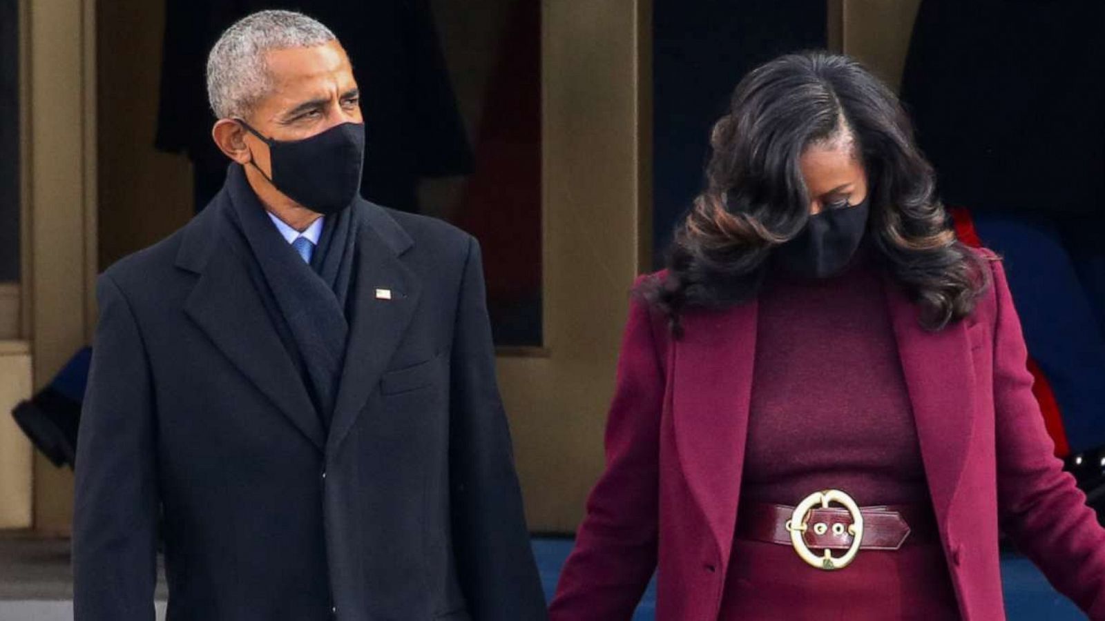 PHOTO: Former President Barack Obama and former first lady Michelle Obama arrive to the inauguration of President-elect Joe Biden on the West Front of the U.S. Capitol on Jan. 20, 2021, in Washington, D.C.