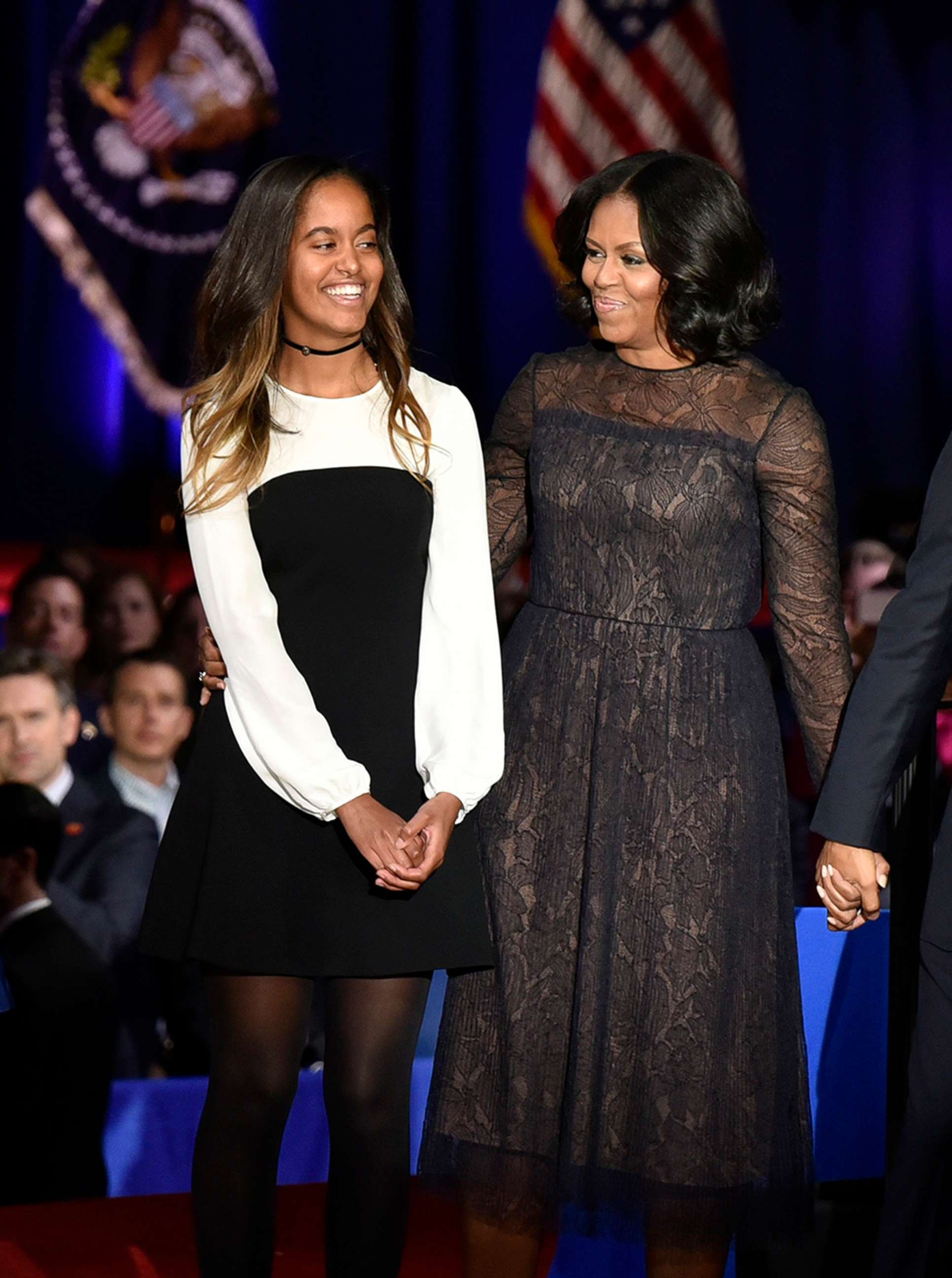 PHOTO: Malia Obama and Michelle Obama attend President Barack Obama's farewell address in Chicago, Jan. 10, 2017.