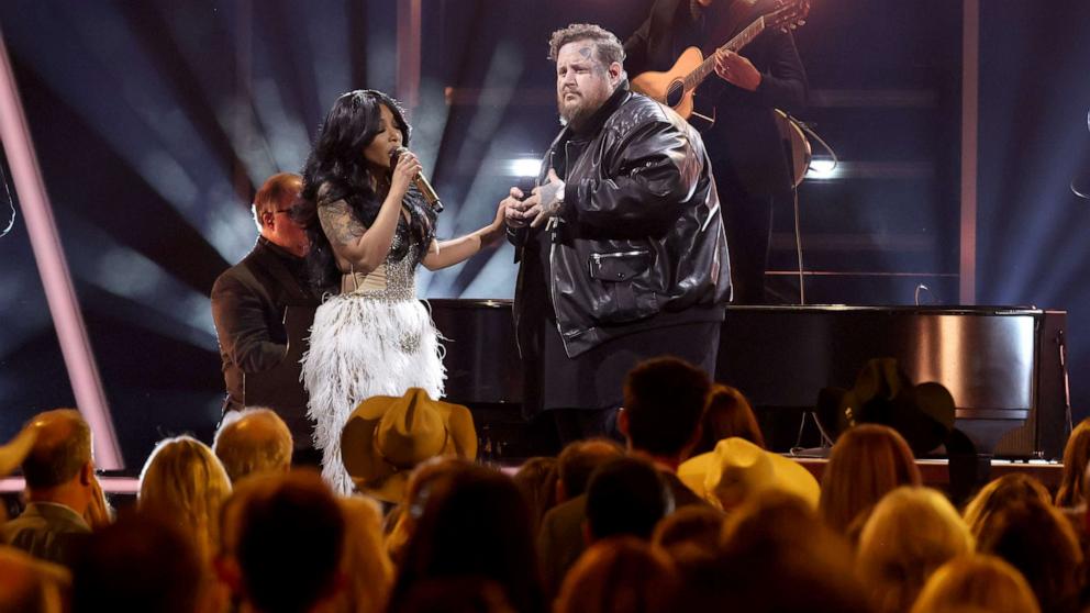 PHOTO: K. Michelle and Jelly Roll perform onstage during the 57th Annual CMA Awards at Bridgestone Arena on Nov. 08, 2023 in Nashville, Tenn.