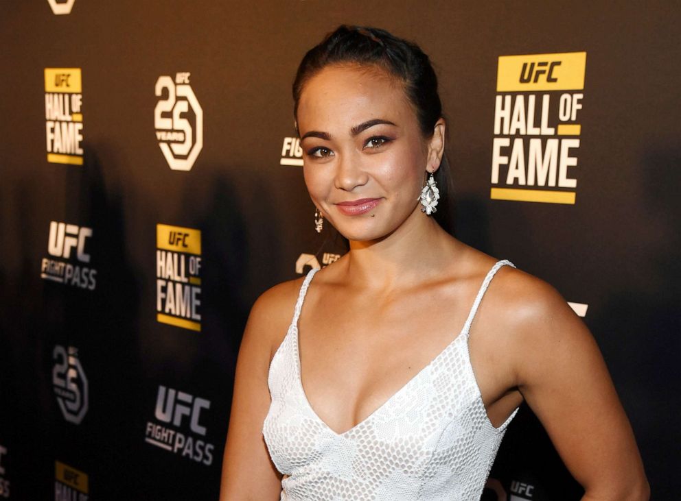 PHOTO: Mixed martial artist Michelle Waterson arrives at the UFC Hall of Fame's class of 2018 induction ceremony at Palms Casino Resort on July 5, 2018, in Las Vegas.