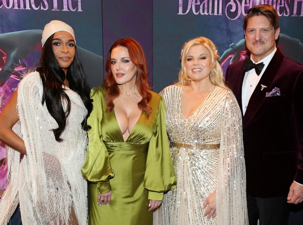 PHOTO: Michelle Williams, Jennifer Simard, Megan Hilty, Christopher Sieber pose at the opening night of the new musical based on the film "Death Becomes Her" on Broadway at The Lunt-Fontanne Theatre on Nov. 21, 2024 in New York City.