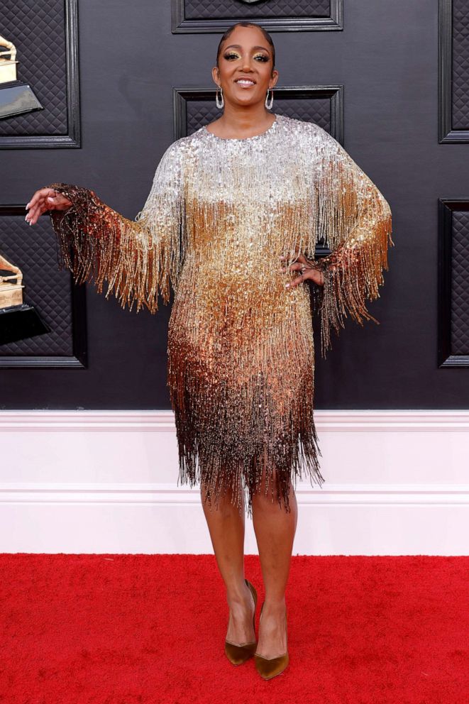 PHOTO: Mickey Guyton attends the 64th GRAMMY Awards at MGM Grand Garden Arena, April 3, 2022, in Las Vegas.