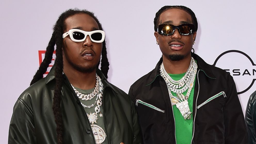 PHOTO: Takeoff, left, and Quavo of Migos, arrive at the BET Awards in Los Angeles on June 27, 2021.