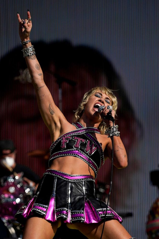 PHOTO: Miley Cyrus performs before the Kansas City Chiefs play the Tampa Bay Buccaneers in Super Bowl LV, Feb. 7, 2021, in Tampa, Fla.