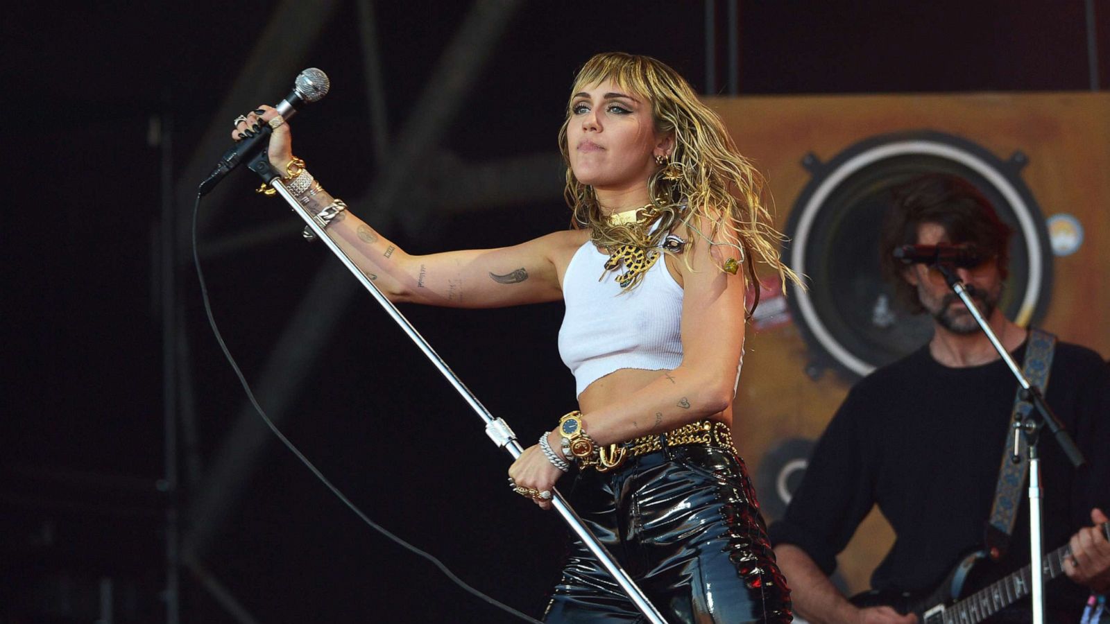 PHOTO: Miley Cyrus performs live on the Pyramid stage during day five of Glastonbury Festival at Worthy Farm, Pilton on June 30, 2019, in Glastonbury, England.