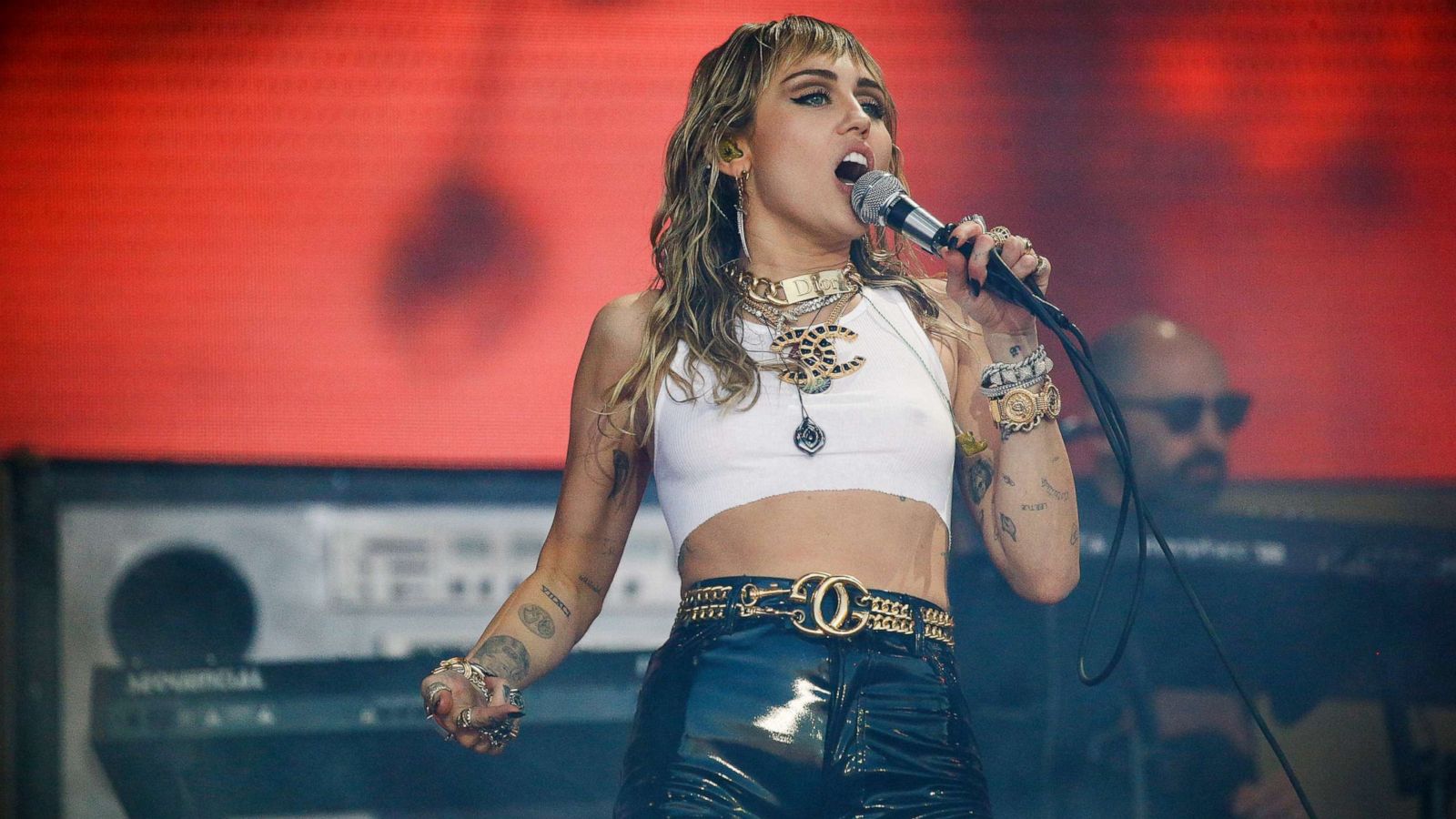 PHOTO: Miley Cyrus performs on the Pyramid Stage during Glastonbury Festival in Somerset, Britain, June 30, 2019.