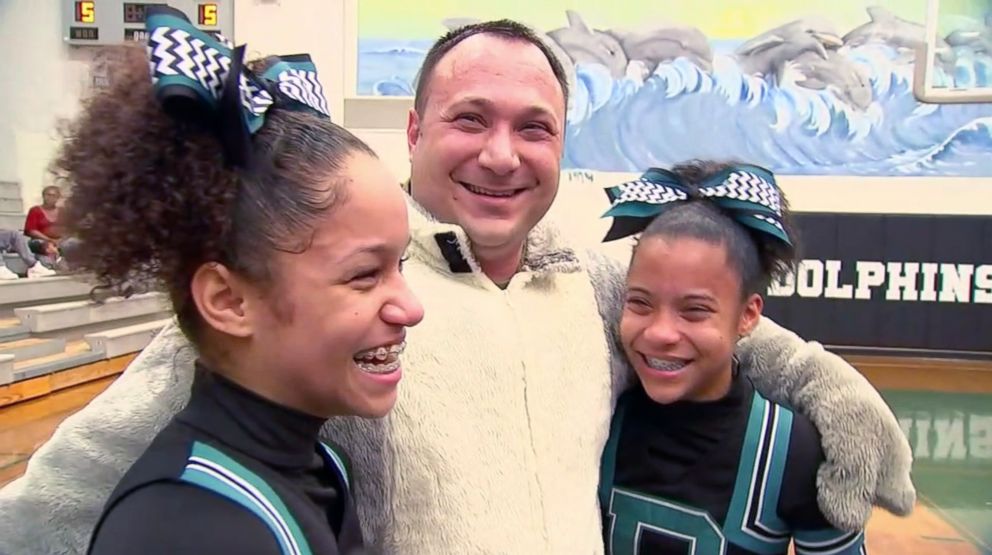 PHOTO: Zoe and A'nina Pasco were surprised by their dad, Technical Sgt. Anthony Pasco of the U.S. Air Force, on Dec. 17, 2018.