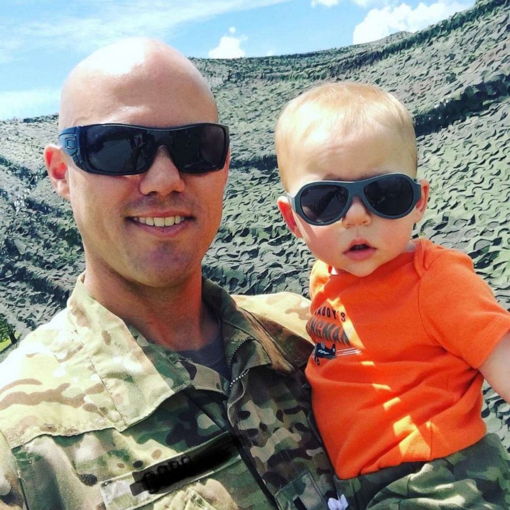 PHOTO: Danielle Cobo, a mom of two from Tampa, Florida, shared a photo of her son and military husband after having him digitally placed in her Christmas card photo.