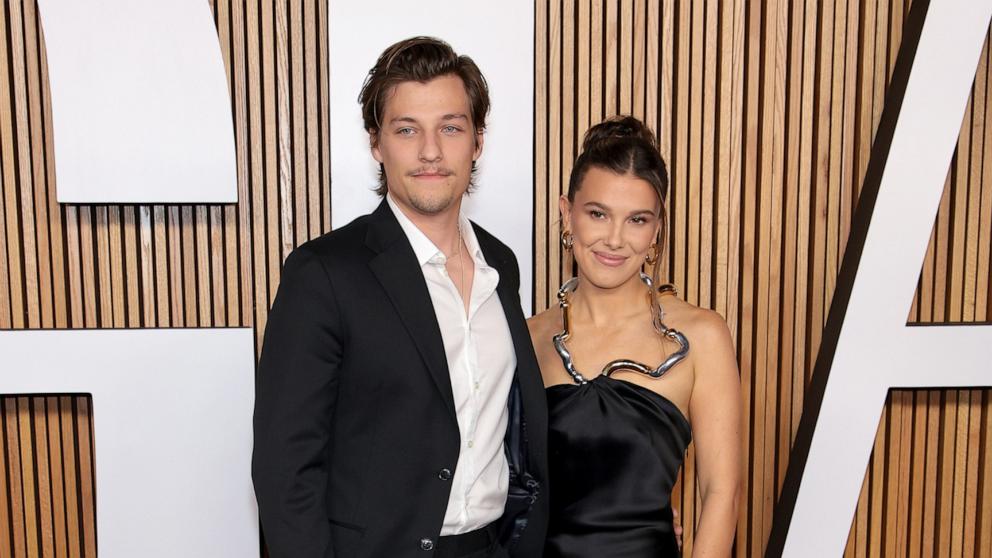 PHOTO: In this Nov. 7, 2023, file photo, Jake Bongiovi and Millie Bobby Brown attend Glamour Women of the Year 2023 at Jazz at Lincoln Center in New York.