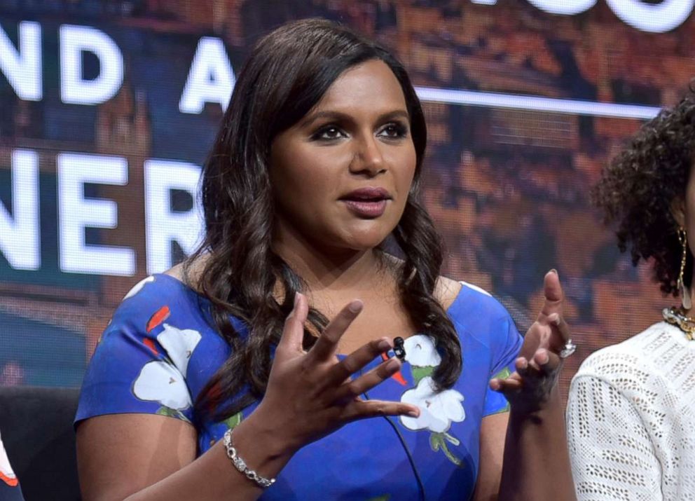 PHOTO: Co-creator/executive producer Mindy Kaling speaks in Hulu's "Four Weddings and a Funeral" panel at the Television Critics Association Summer Press Tour on Friday, July 26, 2019, in Beverly Hills, Calif. 