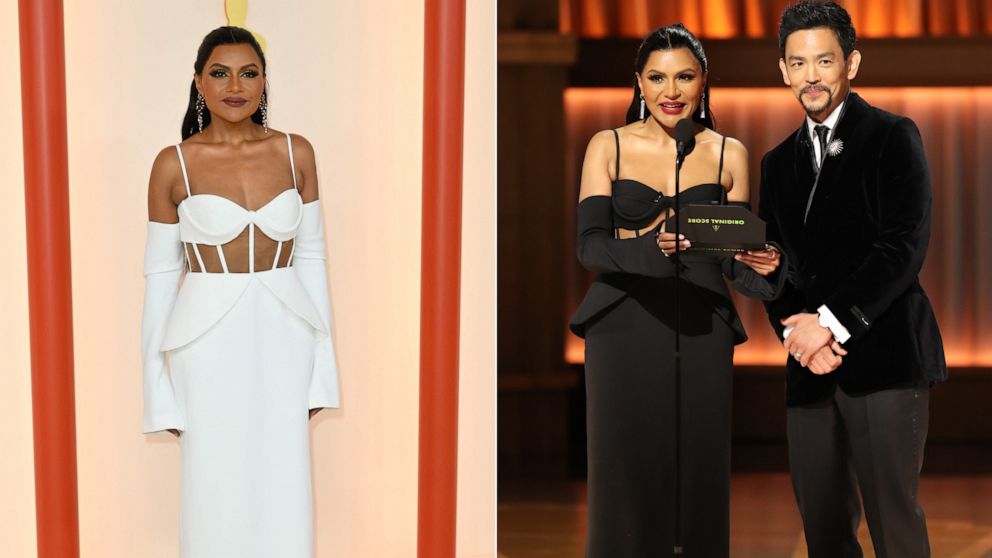 Mindy Kaling changes into same dress in different color at 2023 Oscars