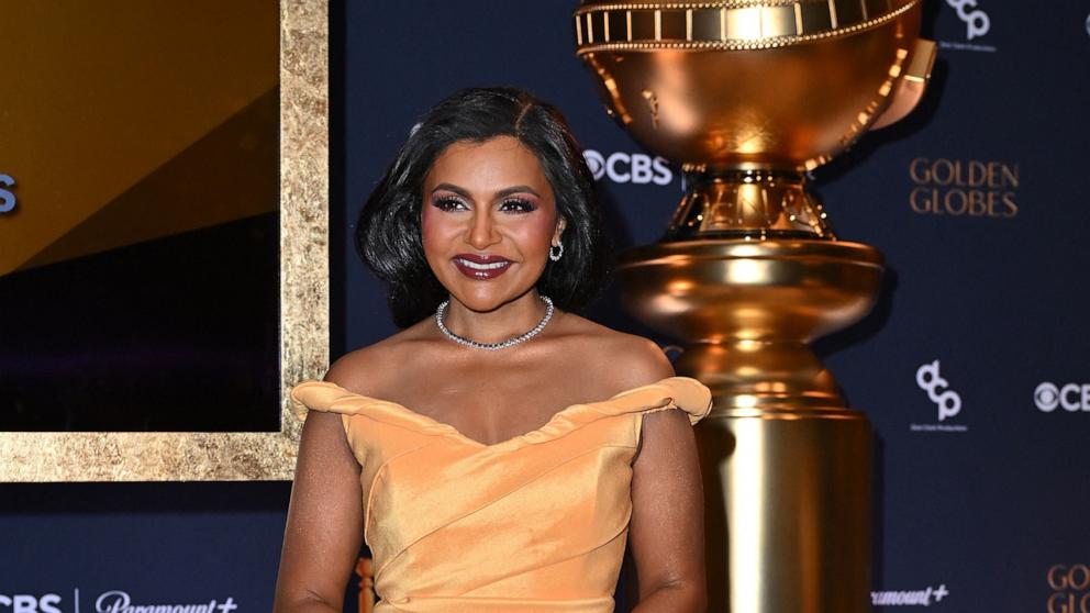 PHOTO: Mindy Kaling poses for a photo at the nominations announcement for the 82nd Golden Globe Awards, Dec. 9, 2024, at the Beverly Hilton Hotel in Beverly Hills, Calif.