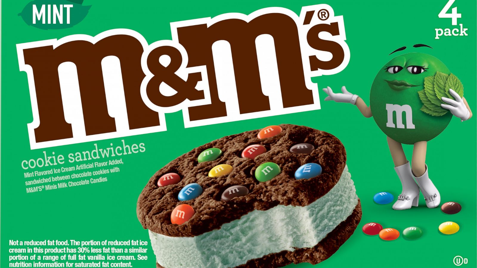 PHOTO: New chocolate M&M's cookie sandwiches with mint ice cream.