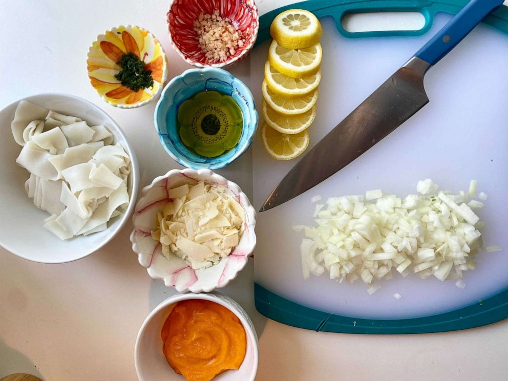 PHOTO: Ingredients that have been prepped and portioned to cook a dish.