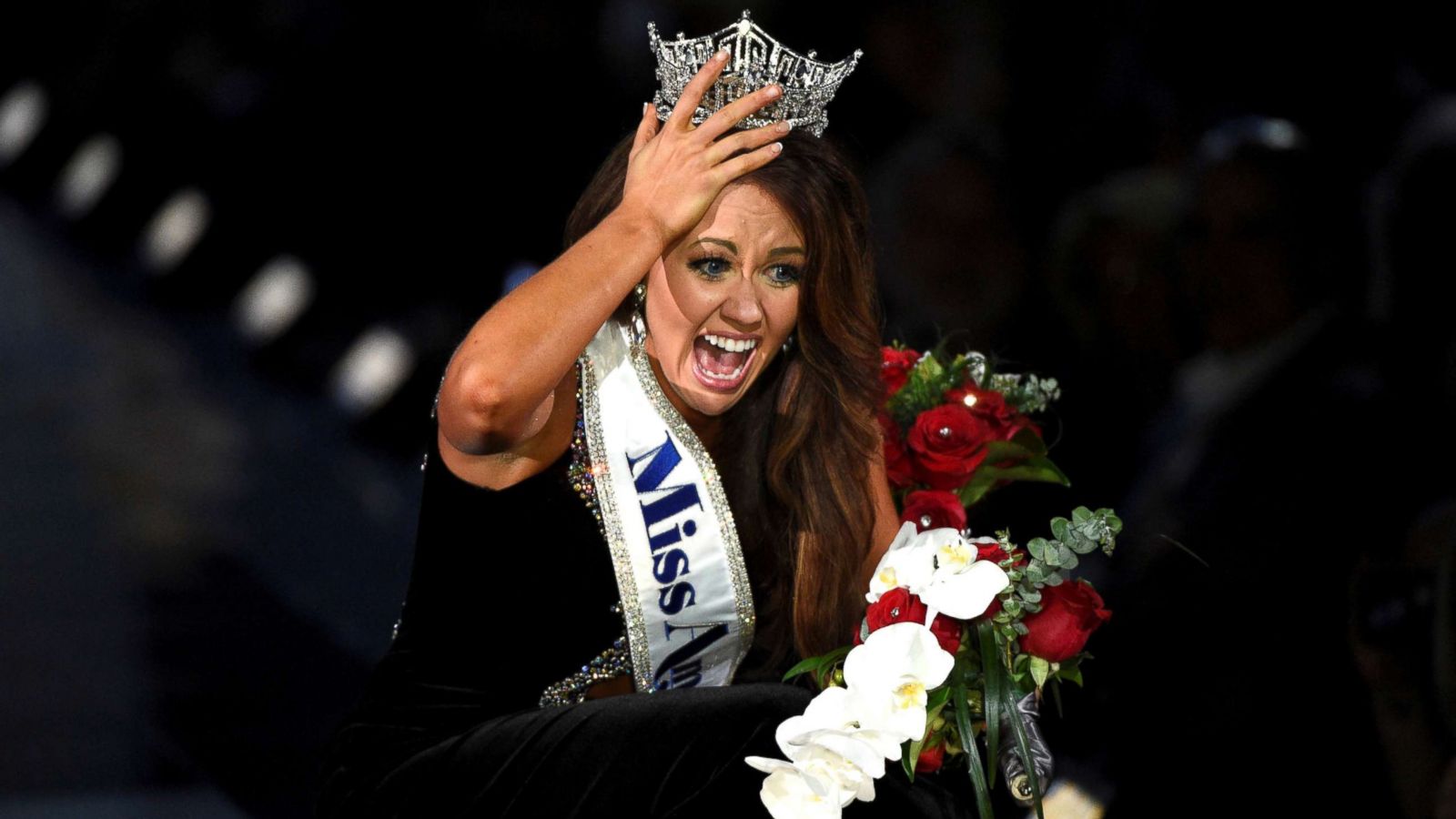 PHOTO: Miss North Dakota Cara Mund reacts after being announced as the winner of the 97th Miss America Competition in Atlantic City, N.J., Sept. 10, 2017.