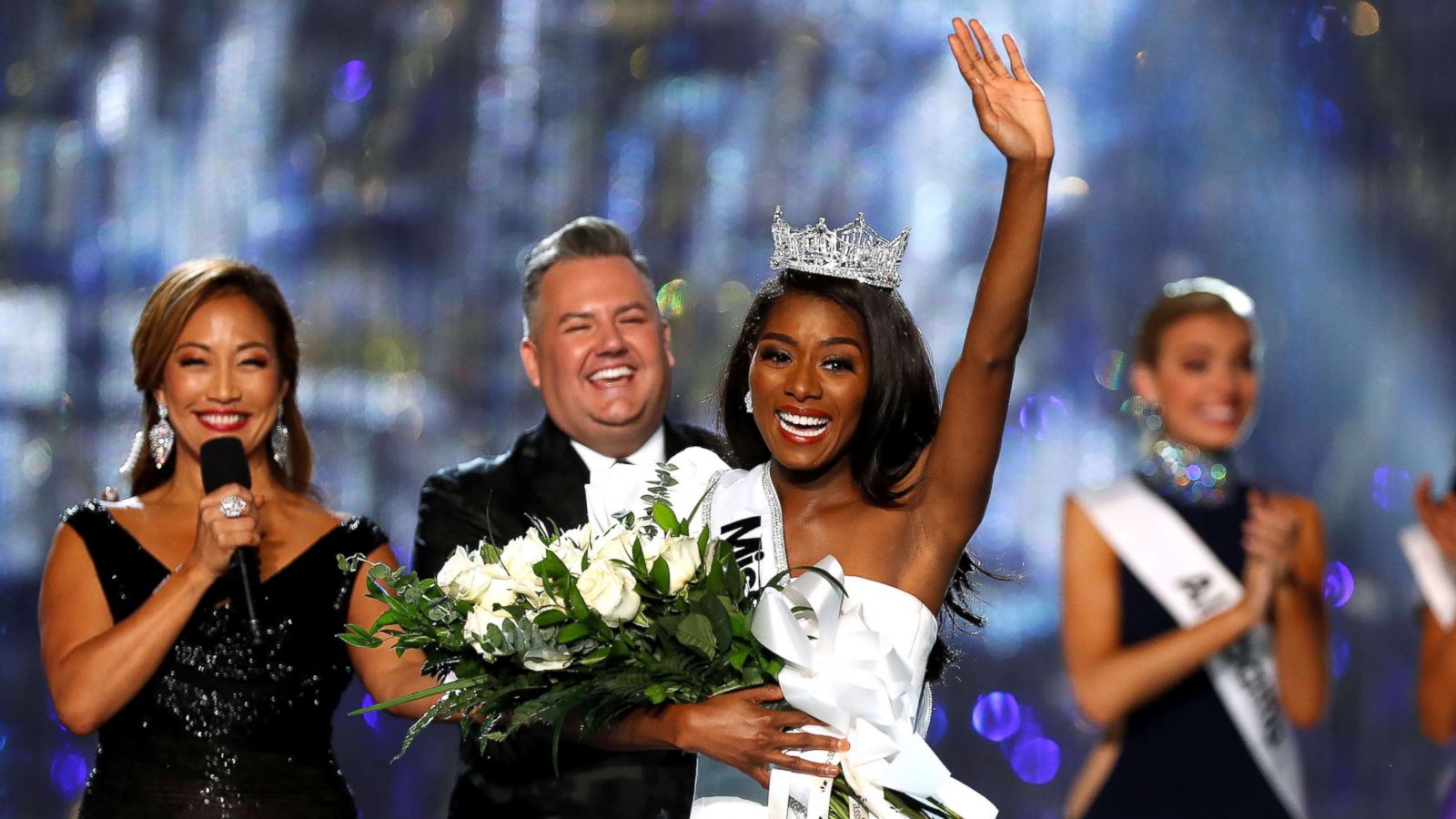 PHOTO: Miss New York Nia Franklin waves to the audience after winning the Miss America 2019 pageant in Atlantic City, N.J., Sept. 9, 2018.