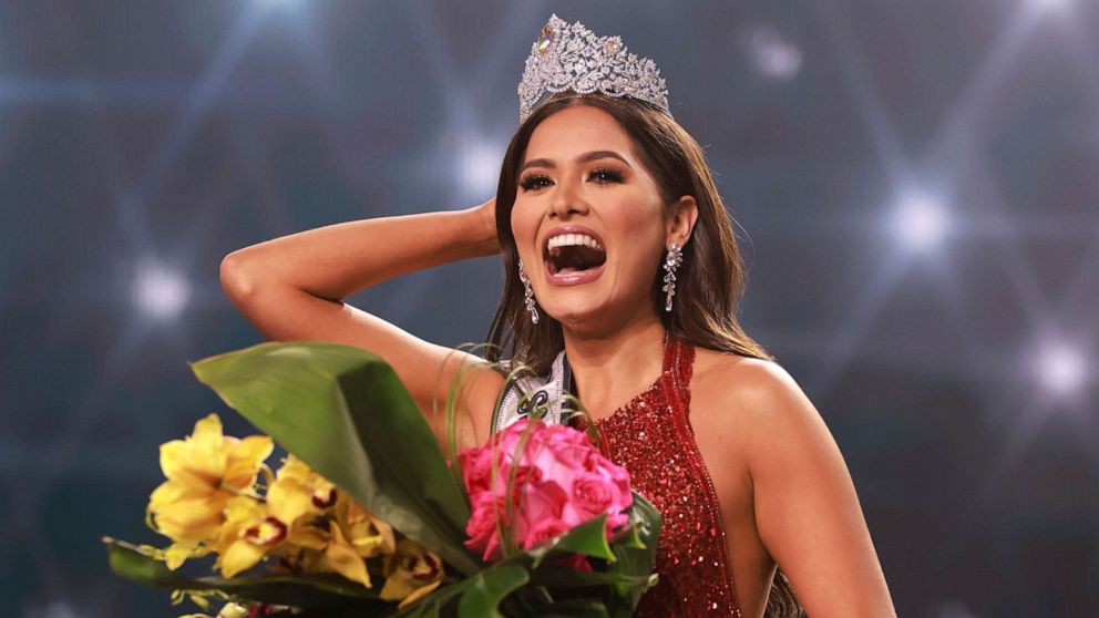 PHOTO: This image released by Miss Universe Organization shows Miss Universe Mexico 2020 Andrea Meza who was crowned Miss Universe at the 69th Miss Universe Competition at the Seminole Hard Rock Hotel & Casino in Hollywood, Fla., on May 16, 2021.