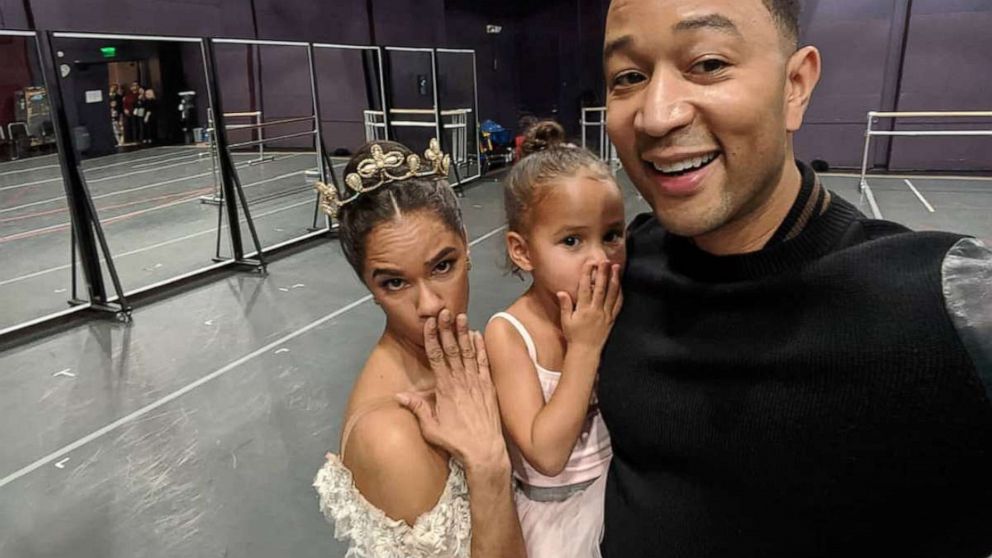 John Legend, Chrissy Teigen and their daughter Luna meet Misty Copeland