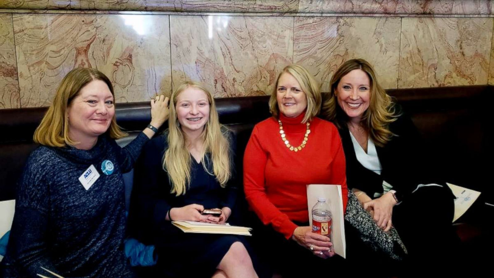 PHOTO: Moira Lees, 14, second from left, poses with other supporters of proposed legislation in Colorado that would add consent to sex education curriculum.