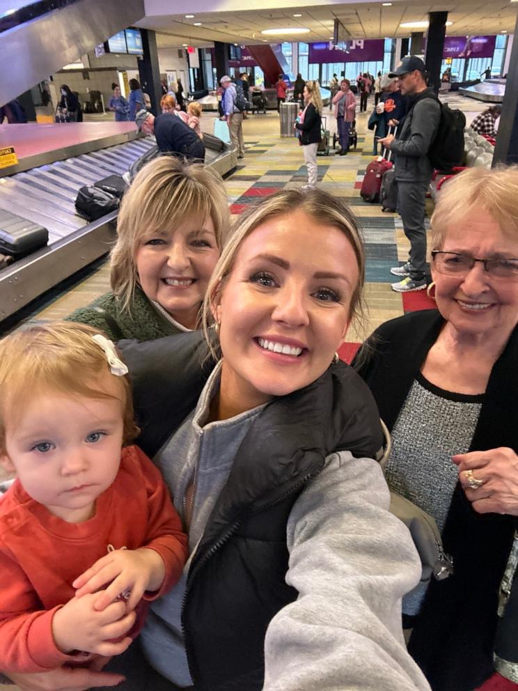 PHOTO: Dillulio and her 1-year-old daughter Ember flew together for the first time to visit family in Pittsburgh, Pennsylvania.