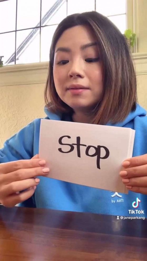 PHOTO: A Seattle, Washington, mother named Jane Park gave a sight word lesson to educate her kids on the #StopAsianHate movement which has been viewed by more than one million on TikTok. 