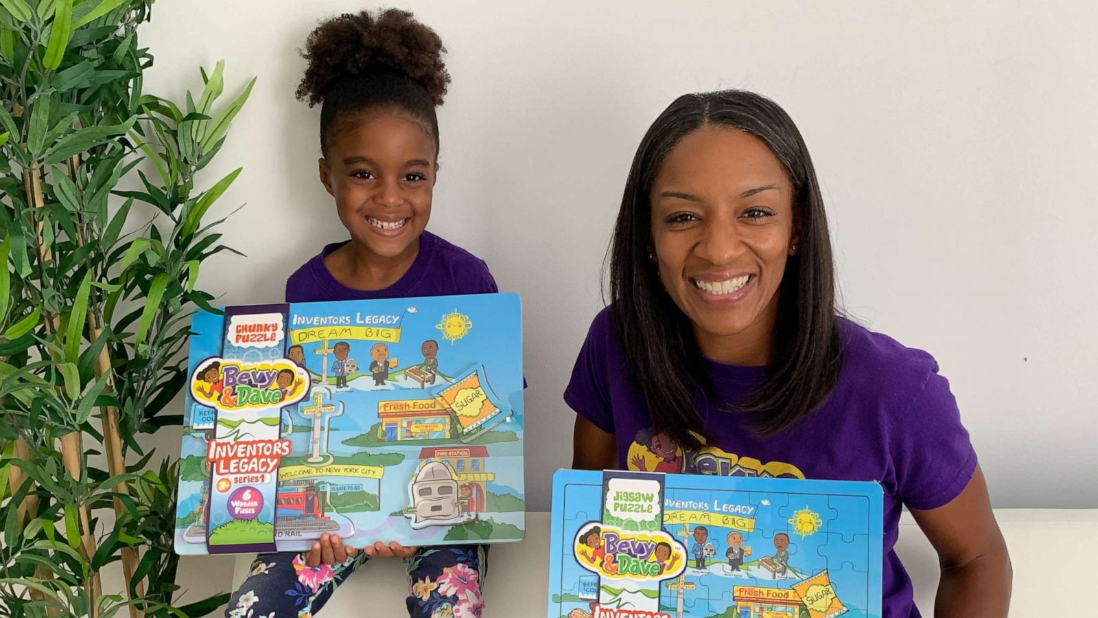 PHOTO: Tiffney Laing of Ashburn, Virginia, launched Bevy and Dave in hopes to help parents and educators explore Black history through the lens of leadership. here, Laing is photographed with her daughter Beverly, 9, holding the toys Laing created.