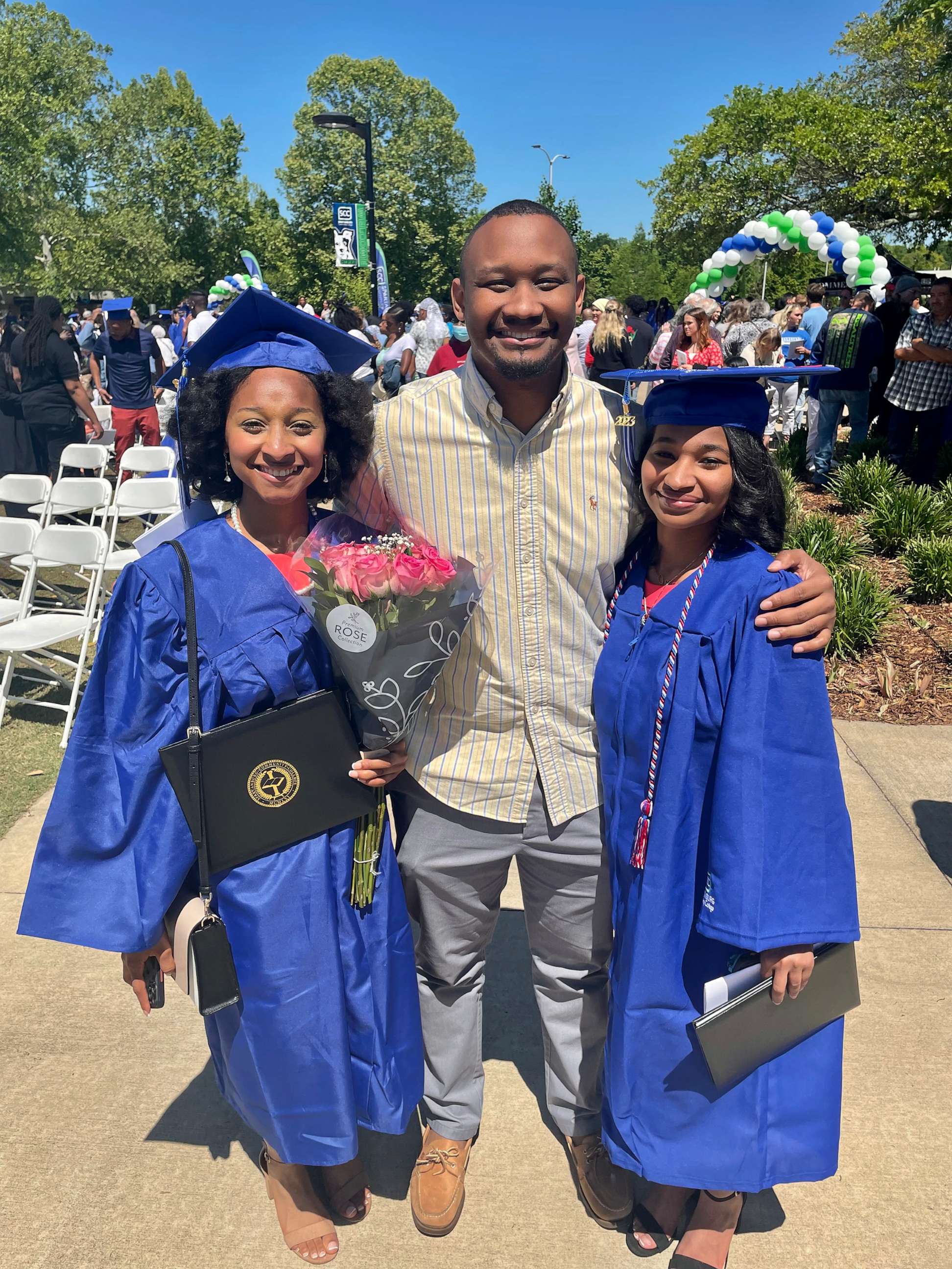 PHOTO: Charity Haynes, 23, and Harmony Haynes, 21, both graduated with associate's degrees from Spartanburg Community College in South Carolina on May 4, 2023.