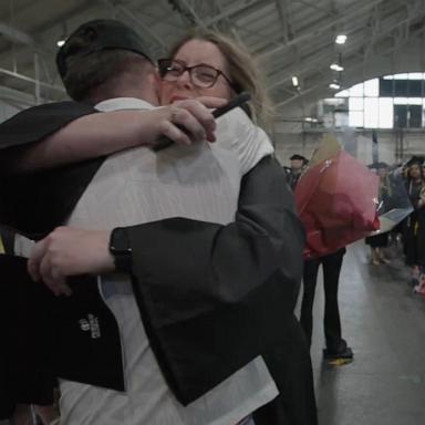 PHOTO: Blane Yuhas, an active-duty Army specialist, surprised his mom, Sebrina Hill, at her graduation in West Lafayette, Indiana.