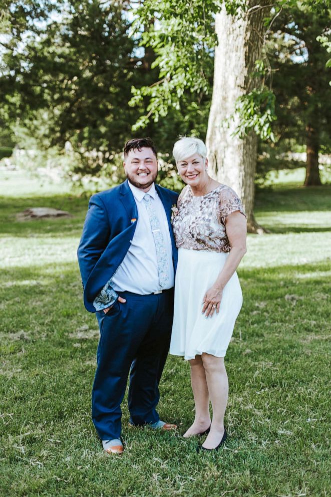 PHOTO: Sara Cunningham of Oklahoma City, Oklahoma, stood in for Sam Hedrick's mother as he married on June 2, 2019. 