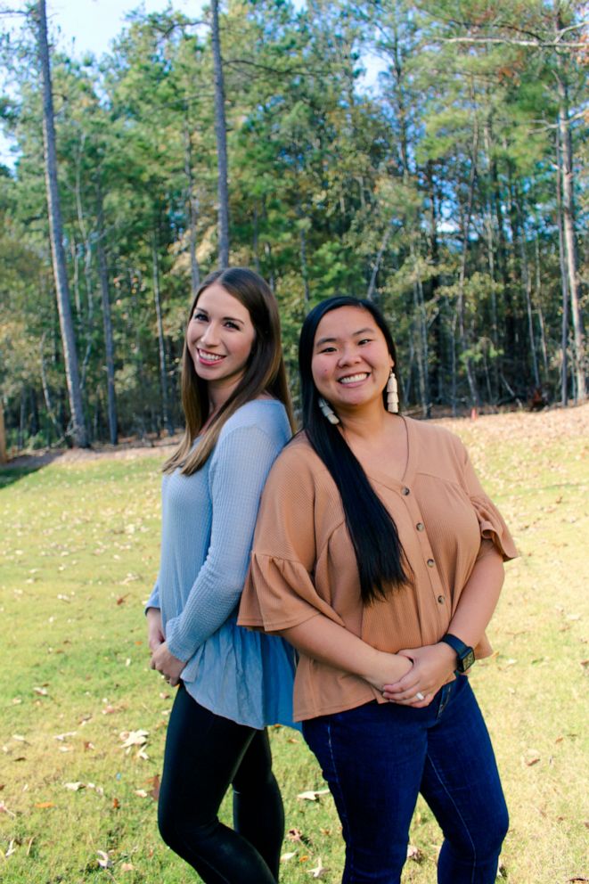 PHOTO: Professional organizers Hannah Ian and Lydia Amerson are owners of the company, Stored Simply. Their video showing Ian insert a bag into a garbage can has racked up 11 million views and has ignited a friendly debate on TikTok.
