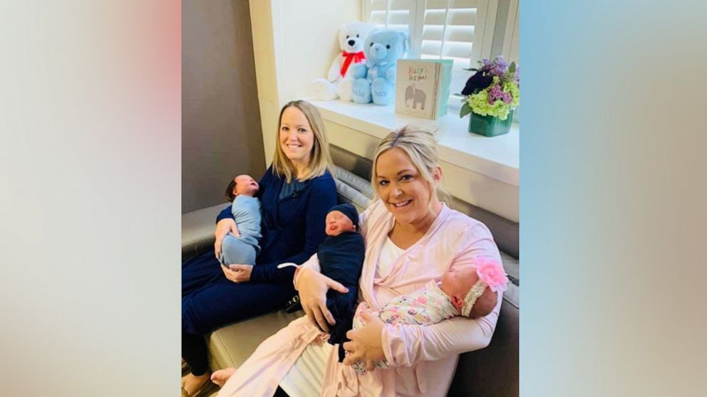 PHOTO: Lauren Kozelichki and Lisa Boyce hold their newborns, who were born on the same day.