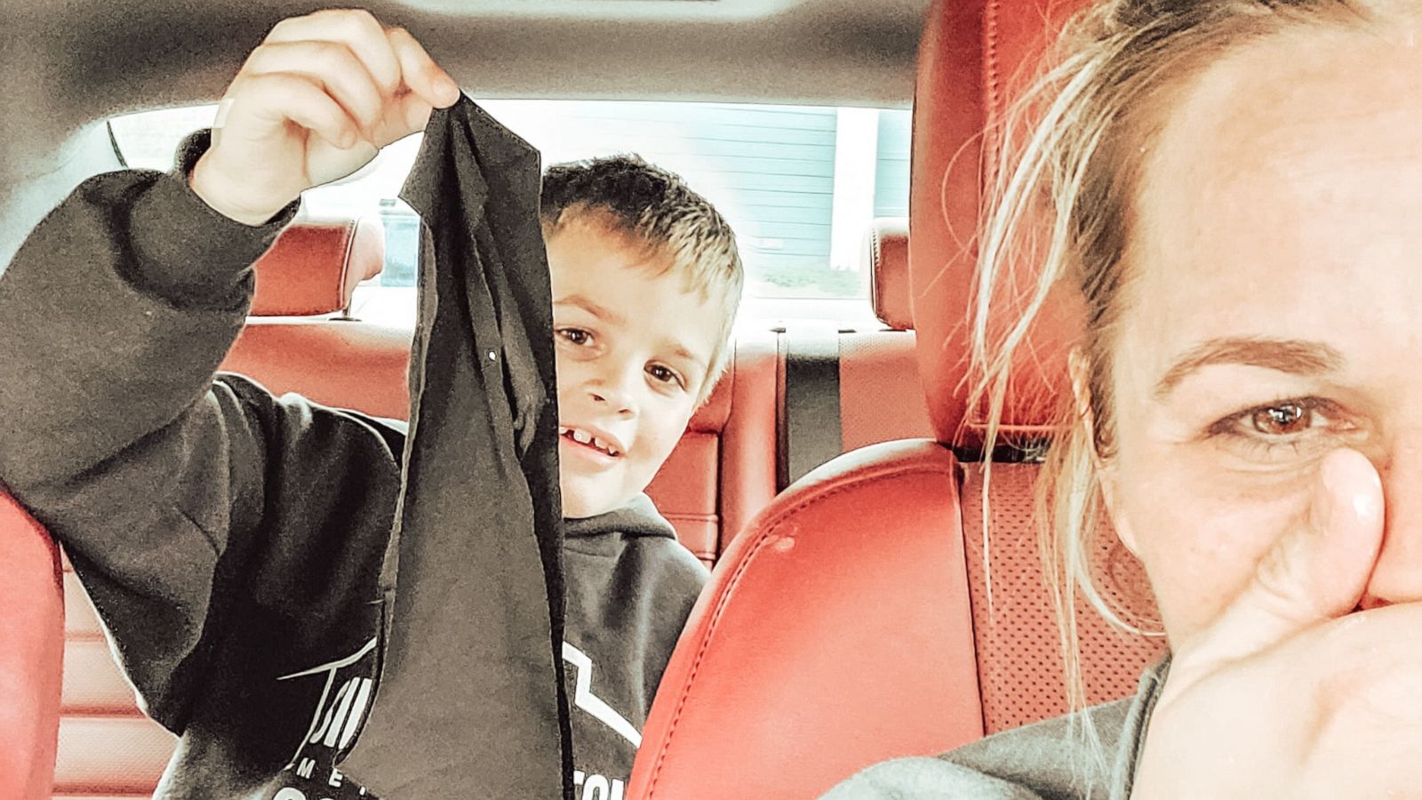 PHOTO: Heather Nicholson, a mother of two from Greenville, Texas, shared a selfie from the car with her 6-year-old, Hunter. Underwear had static clinged to the inside of his pant leg -- a moment that made Nicholson burst into laughter.