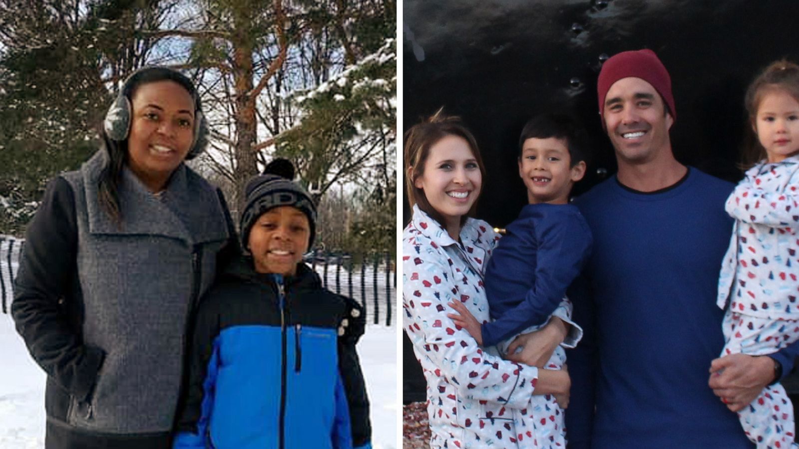 PHOTO: Chonce Rhea, of Chicago, poses with her 9-year-old son Jordan and Lauren Mochizuki of California poses with her husband and two children.