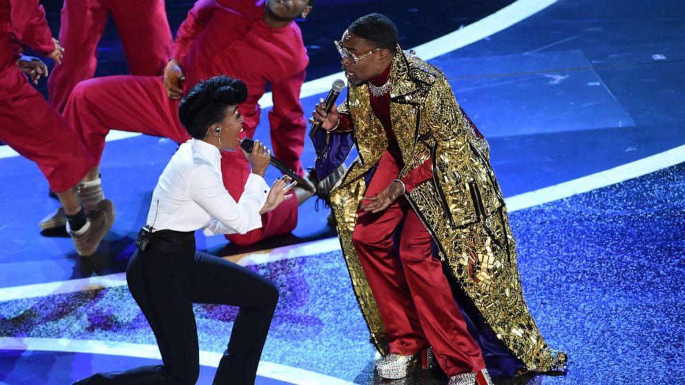 PHOTO: Janelle Monae, left, and Billy Porter perform onstage at the Oscars, Feb. 9, 2020, at the Dolby Theatre in Los Angeles.