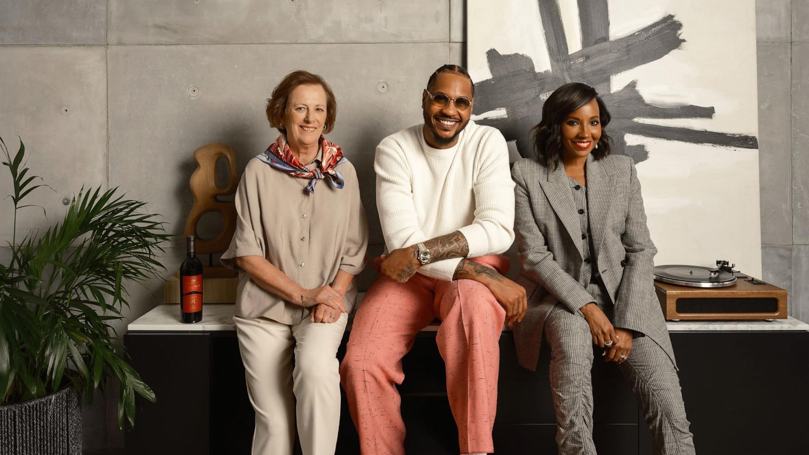 PHOTO: Carmelo Anthony with his VII(N) The Seventh Estate co-founder Asani Swann and Robert Mondavi Winery winemaker Geneviève Janssens.