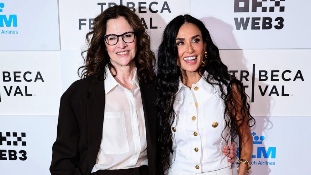 PHOTO: Ally Sheedy and Demi Moore attend the "BRATS" premiere during the 2024 Tribeca Festival, June 7, 2024, in New York City. 