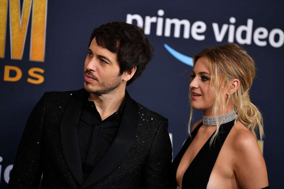 PHOTO: Morgan Evans and Kelsea Ballerini attend the 57th Academy of Country Music Awards at Allegiant Stadium, March 7, 2022, in Las Vegas.