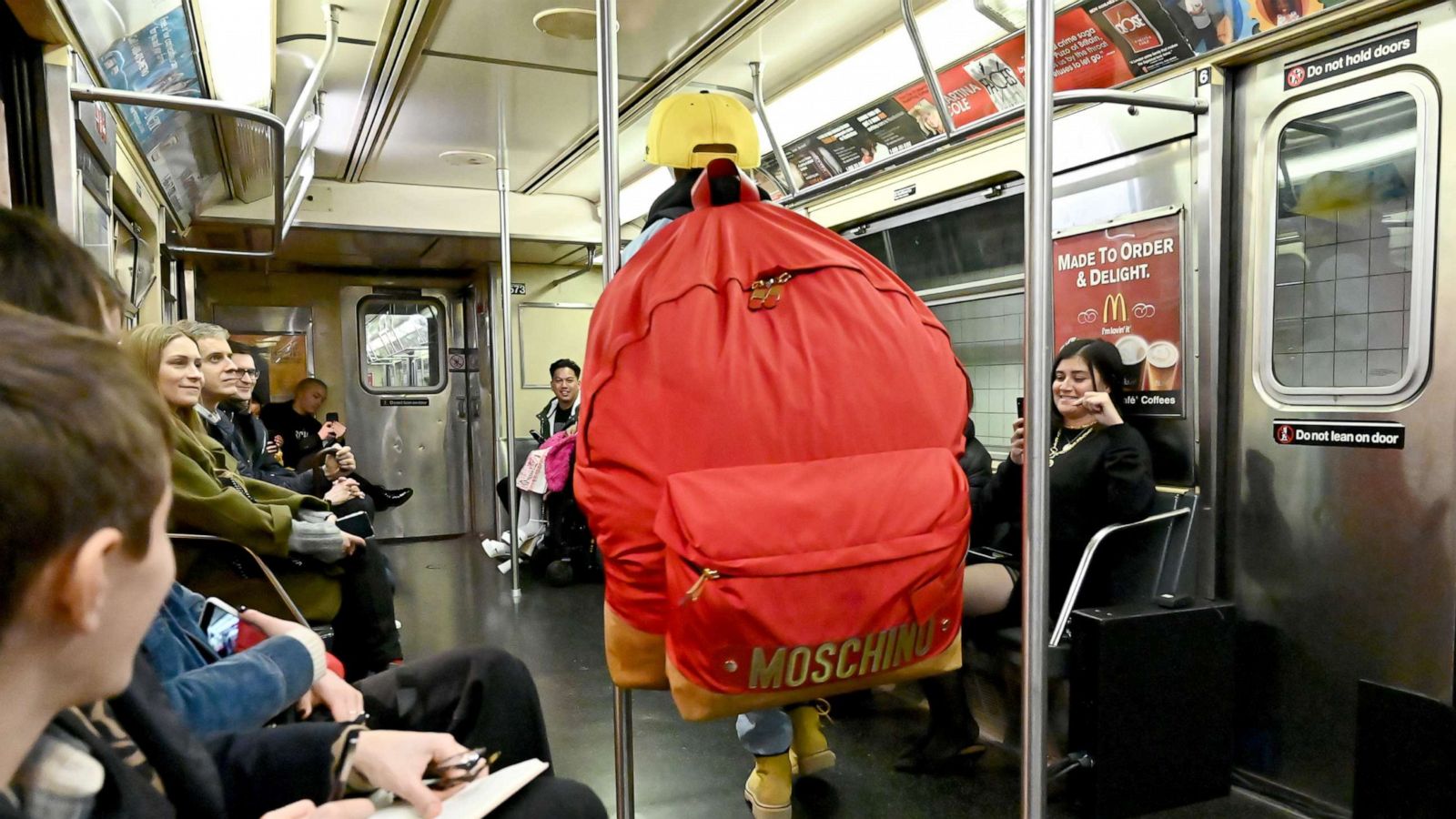 PHOTO: A models walks the runway at the Moschino Prefall 2020 Runway Show front row at New York Transit Museum on Dec. 9, 2019, in Brooklyn City, N.Y.