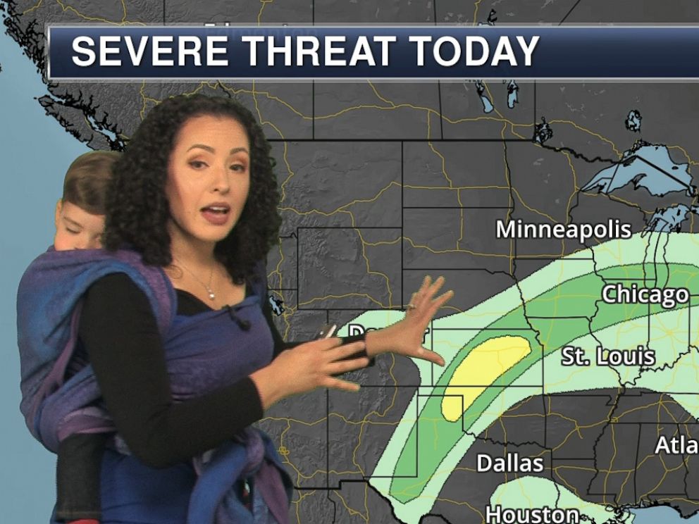 PHOTO: Praedictix meteorologist Susie Martin of Minnesota, is empowering viewers after she wore her toddler while reporting the forecast.