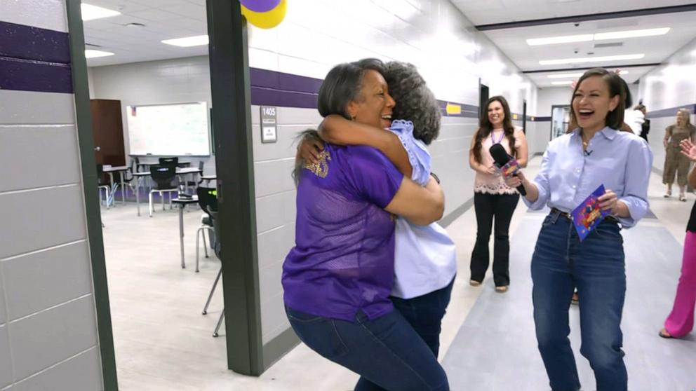 PHOTO: “Good Morning America” surprised Patricia Isom, a sixth-grade teacher and mom of two, for a special Breakfast in Bed Mother's Day Celebration on May 9, 2025.