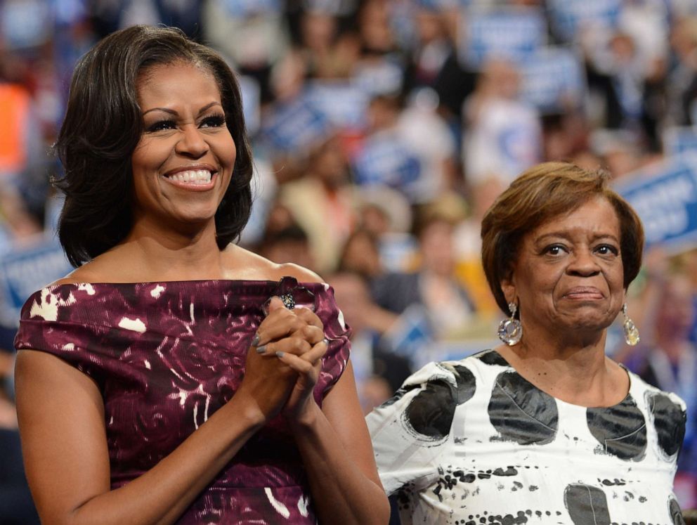 PHOTO: First Lady Michelle Obama and her mother Marian Robinson clap to a speech at the Democratic National Convention in Charlotte, N.C., Sept. 6, 2012.