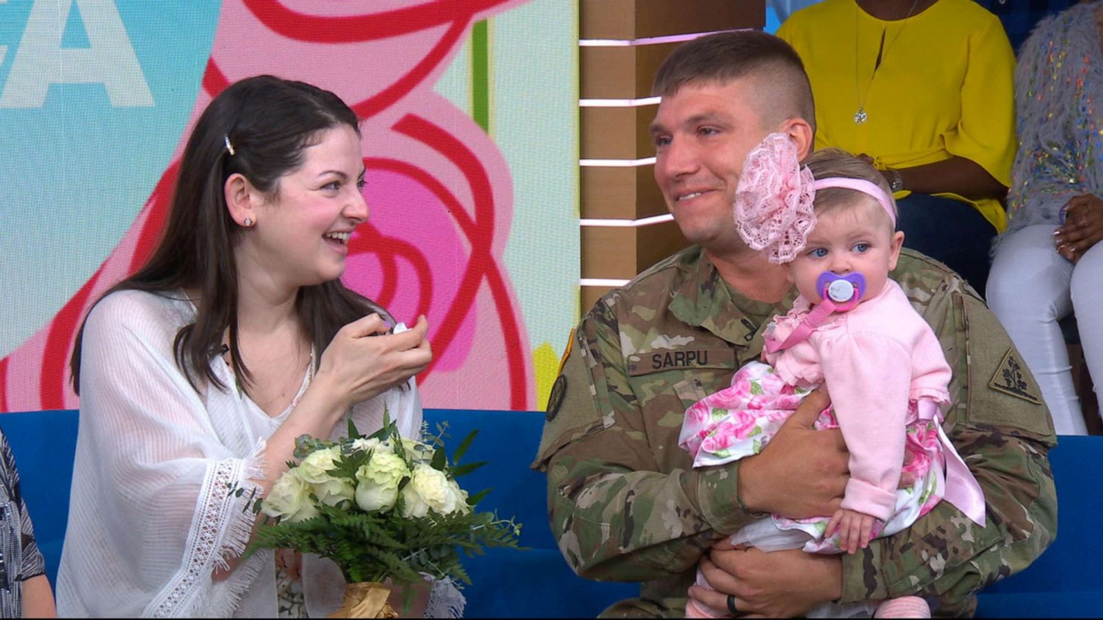 PHOTO: Sgt. Josh Sarpu was reunited with his wife Cassie Whelan and their daughter Savanna Belle Sarpu for the first time since his deployment and her birth.