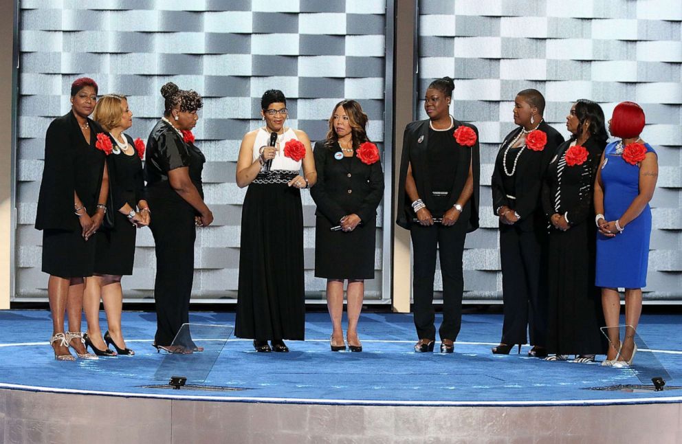 PHOTO: Mothers of the Movement are shown on stage on the second day of the Democratic National Convention at the Wells Fargo Center, July 26, 2016, in Philadelphia.