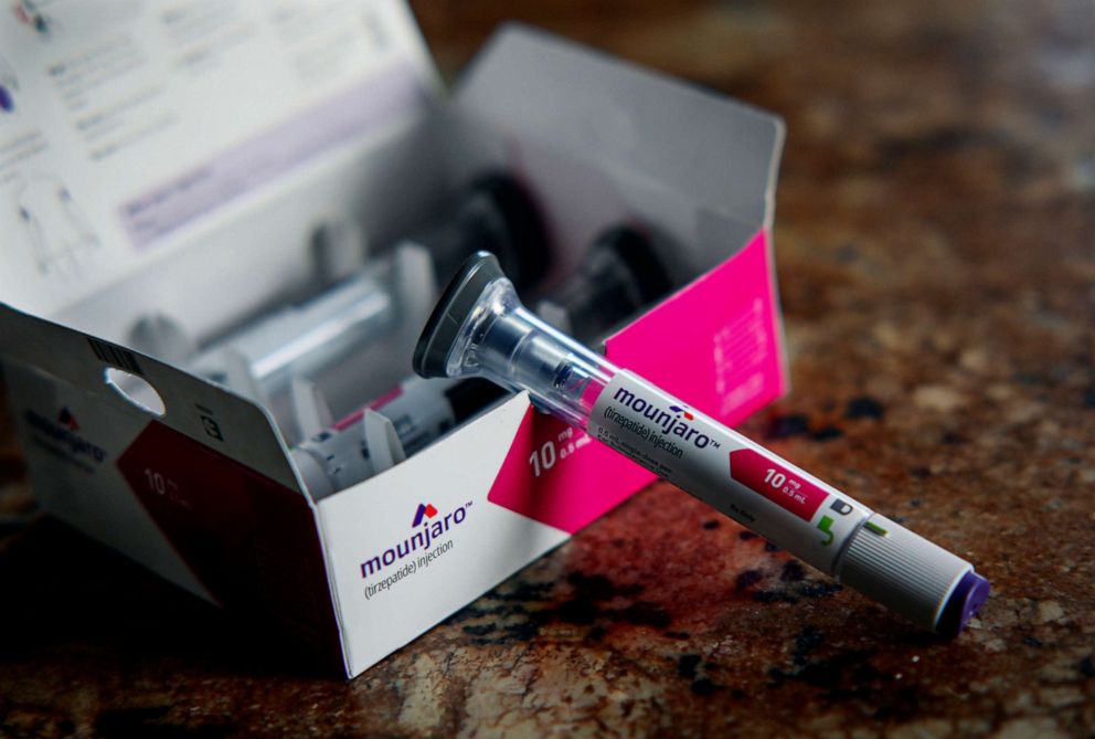 PHOTO: A Mounjaro injection pen is on display in Carlsbad, CA on Nov. 30, 2022.
