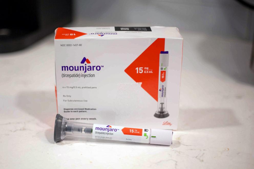 PHOTO: Eli Lilly & Co. Mounjaro brand tirzepatide medication arranged in Austin, Texas, March 3, 2024.