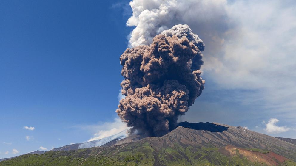 PHOTO: Smoke billows from Mount Etna volcano, Italy, June 2, 2025. 
